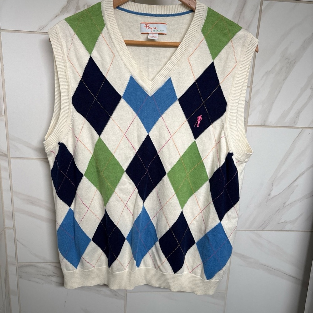 Vintage payne Stewart men’s med argyle sweater vest V-neck blue green